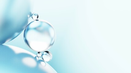 Close up blue water bubbles on blue background.  3D Illustration