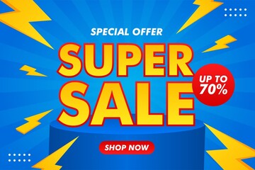 Super Sale Banner - Vector Gradient Design Illustration : Suitable for Business Theme, Shopping Theme, Promotion Theme, Advertising Theme, Infographics and Other Graphic Related Assets.