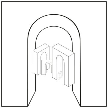 An outline vector illustration of arches isolated on transparent background. Designed in black and white colors for web concepts 