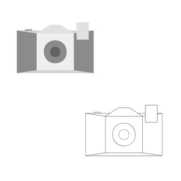 A vector illustration of two photo cameras front view isolated on transparent background. Designed in grey, black and white colors for web concepts 