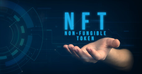 NFT Non-fungible token. Futuristic digital crypto, crypto art concept. Colorful abstract background