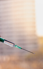 Injection seen up close, real image in a hospital before the dose of vaccine against Coronavirus