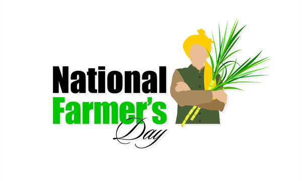 Creative Template Design for National Farmers Day. Farmers Day Wishing Greeting Card. Editable Illustration of Farmer Holding Crop.