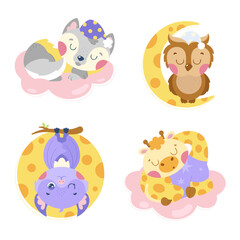 Cute images with sleeping animals on the clouds.