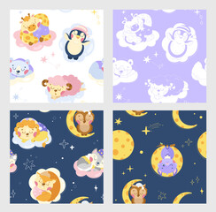 A set of children's patterns for wallpaper, notebooks, bags, fabrics. Cute baby seamless patterns.