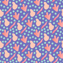 Watercolor abstract seamless pattern on a purple Very Peri background. Trendy print with textured shapes, blotches, hand painted stains.Designs for textiles, fabric, wrapping paper, packaging.