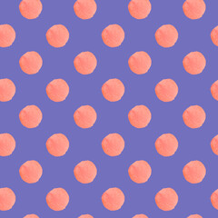 Abstraktes nahtloses Muster des Aquarells auf einem purpurroten sehr Peri-Hintergrund. Trendiger Druck mit strukturierten Formen, Flecken, handgemalten Flecken. Designs für Textilien, Stoffe, Geschenkpapier, Verpackungen.