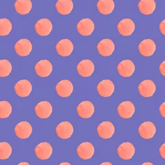 Gordijnen Aquarel abstracte naadloze patroon op een paarse Very Peri achtergrond. Trendy print met getextureerde vormen, vlekken, handgeschilderde vlekken. Ontwerpen voor textiel, stof, inpakpapier, verpakking. © Мария Минина