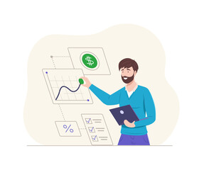 Business man graphic market analytics profit strategy development. Finance prediction