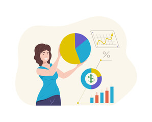 People with business growth graph set. Statistics finance presentation of successful project
