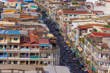 View from above to Phnom Penh downtown, Cambodia