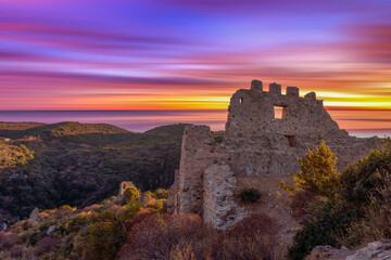 View of the Venetian castle of Palaiochora in Kythira island in Greece