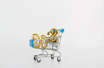 Happy new year concept,2022 in a shopping trolley with white background