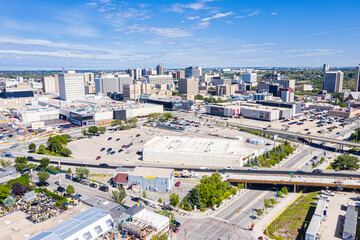 Aerial view of the downtown area of Saskatoon, Saskatchewan, Canada