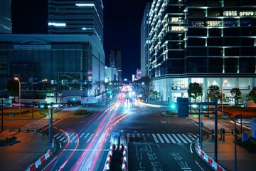 Vue de nuit d& 39 immeuble de bureaux de Yokohama Minatomirai