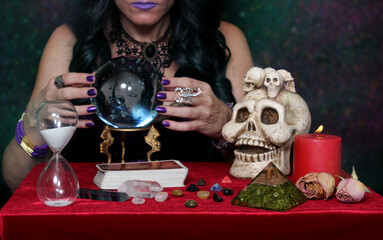 Psychic with crystal ball and tarot cards Bright Galaxy Background