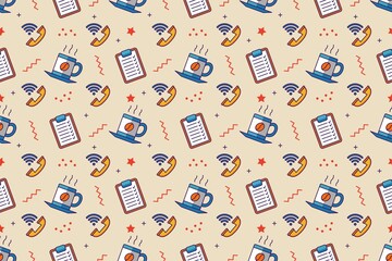 Office work fun cartoon seamless pattern design