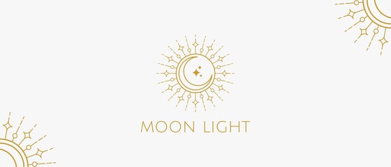 Crescent moon linar stars sun linear logo design