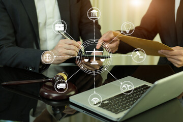 Lawyers having  Concepts of  Legal services at the law office