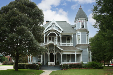 Victorian House WIth Trees and Blue Sky Nacogdoches Texas