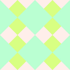 Bright seamless geometric background. Blue, pink and green diamonds. Background for fabric, wallpaper, printing.
