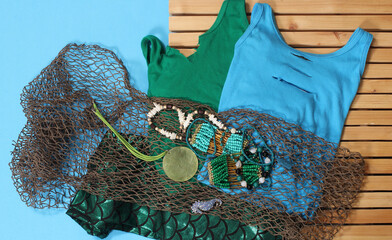 Mermaid Fashion With Jewelry and Fishing Net Close up