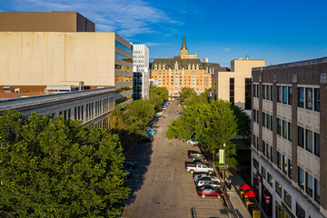 Aerial view of the downtown area of Saskatoon, Saskatchewan, Canada