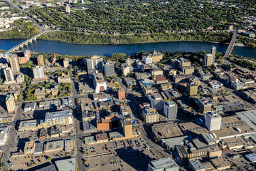 Aerial view of the downtown area of Saskatoon, Saskatchewan, Canada