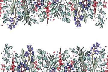 Festive background framed with winter plants - 475697248