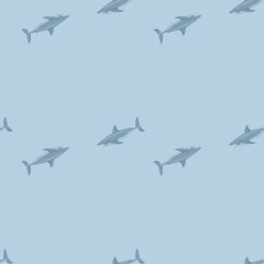 White shark seamless pattern in scandinavian style. Marine animals background. Vector illustration for children funny textile.