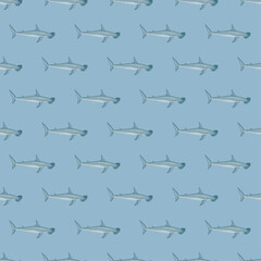 Hammerhead shark seamless pattern in scandinavian style. Marine animals background. Vector illustration for children funny textile.