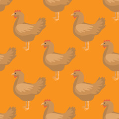 Seamless pattern of hen. Domestic animals on colorful background. Vector illustration for textile.