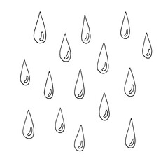 Black and white outline of drops. Silhouette. Doodle vector illustration, hand drawn.