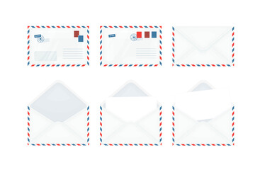 Set of envelopes. Realistic vector envelope layout with a postcard inside and space for your text
