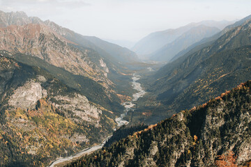 Panoramic view of the Amanauz river, Dombay, Russia.