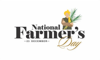 Fototapeta na wymiar Creative Template Design for National Farmers Day. Typographic Banner of National Farmers Day. Editable Illustration of Farmer Holding Crop.