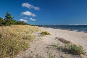 Coastal panorama at Lyckesand beach with ocean on the island of Oland in the east of Sweden.