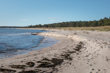 Coastal panorama at Lyckesand beach with ocean on the island of Oland in the east of Sweden.