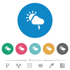 Sunny and stormy weather flat round icons