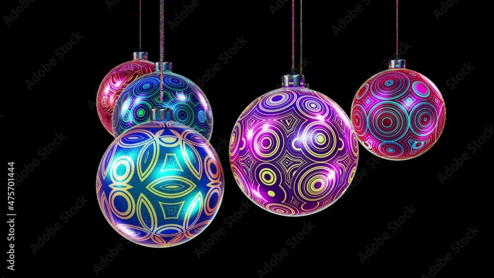 Poster realistic looping 3d animation of the hanging spinning abstract geometry pattern fancy christmas bal
