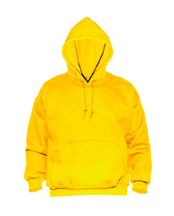 Blank hoodie sweatshirt color yellow on invisible mannequin template front view on white background
