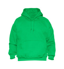 Blank hoodie sweatshirt color green on invisible mannequin template front view on white background
