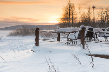 Winter Sunset on Onega Lake, Nordic landscape