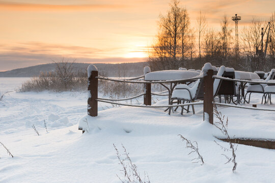 Winter Sunset on Onega Lake, Nordic landscape