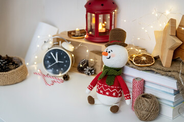 Handmade Christmas snowman crocheted and Christmas decor.