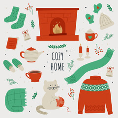 Cozy home elements set.