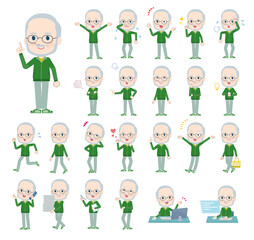 様々な感情表現をする緑ジャージ白人高齢男性のセット