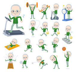 エクササイズやスポーツに関する緑ジャージ白人高齢男性のセット