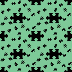 Seamless pattern. image of black puzzle elements on pastel green backgrounds. riddle. Template for applying to surface. 3D image. 3D rendering.