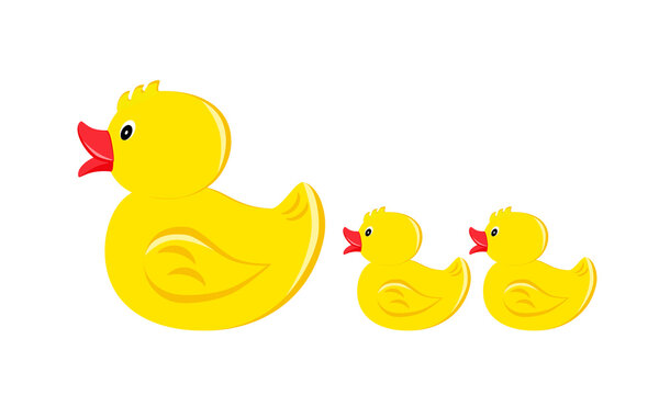 Toy duck with ducklings, in a flat style. Isolated on white background vector illustration.